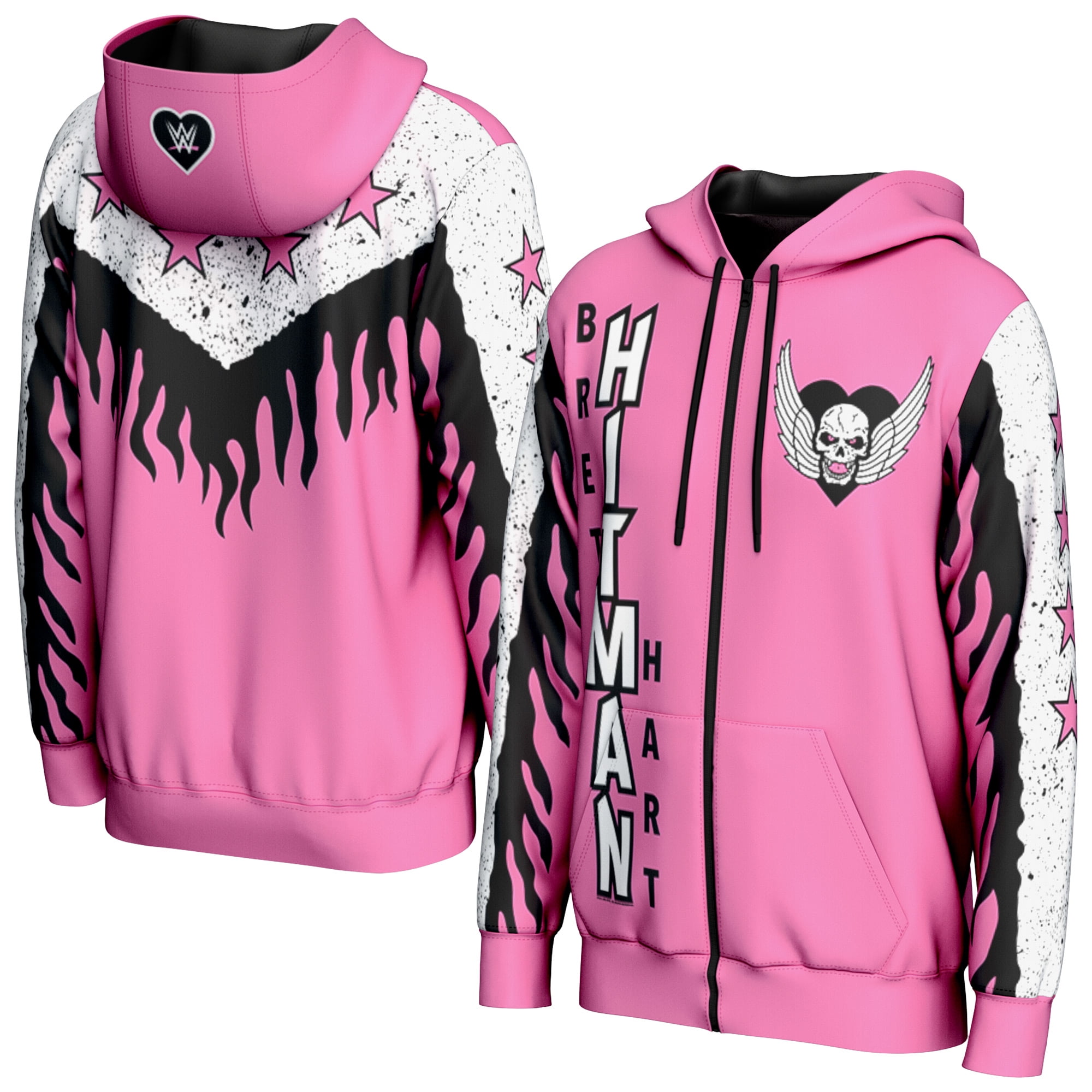 Men's ProSphere Pink Bret Hart Hitman Flames Full-Zip Hoodie