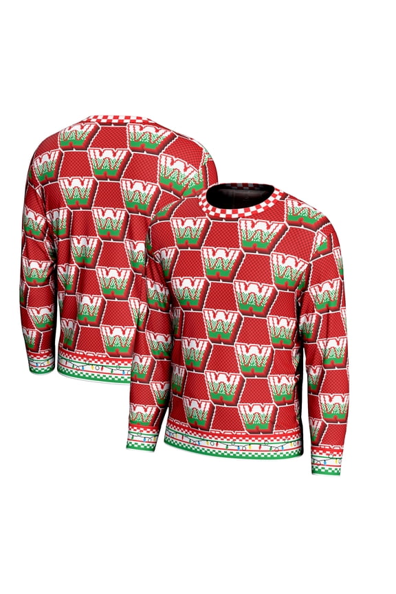 Men's ProSphere Red WWE Retro Logo Holiday Sweater