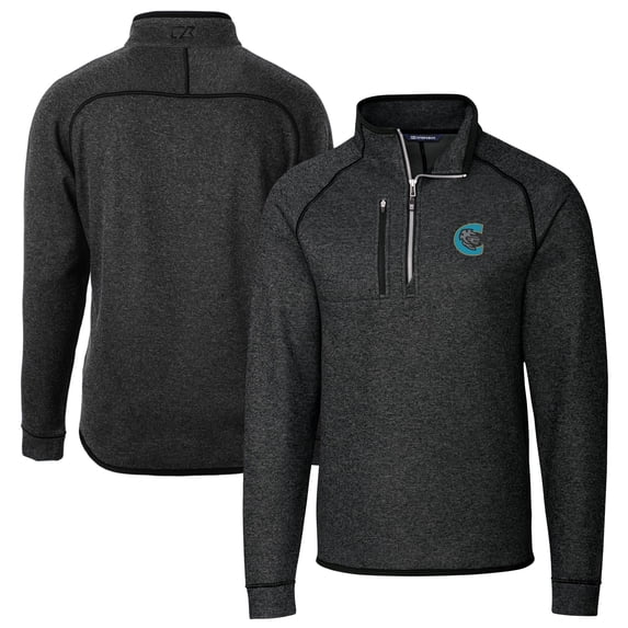 Men's Cutter & Buck Heather Charcoal Charlotte Knights Big & Tall Mainsail Sweater-Knit Half-Zip Pullover Jacket