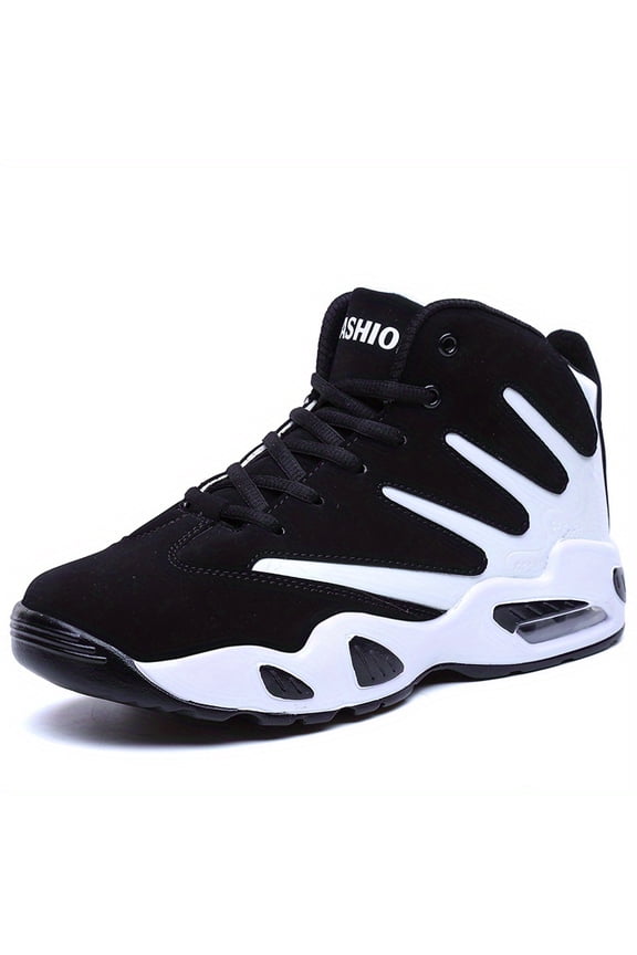 Men's Professional Basketball Shoes, Comfy High Top Breathable Non Slip Shock Absorption Lace Up Air Cushion Sneakers For Training Running Walking