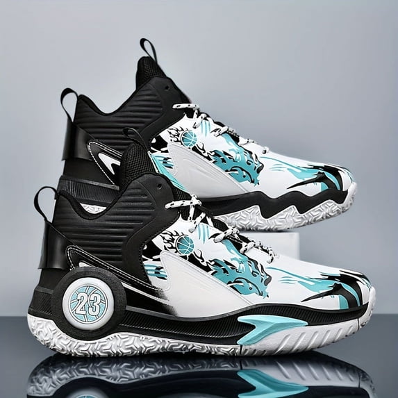 Comfy Non Slip Shock Absorption Lace Up Sneakers For Men's Outdoor Activities,Men's Professional Colour Block Basketball Shoes