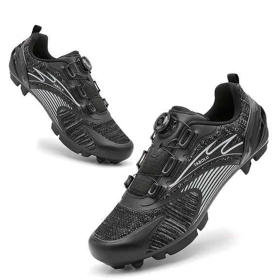 Men's Professional Cycling Shoes, Portable Rotating Buckle, Striped Design, Mountain Bike Shoes, Unisex Locking Shoes