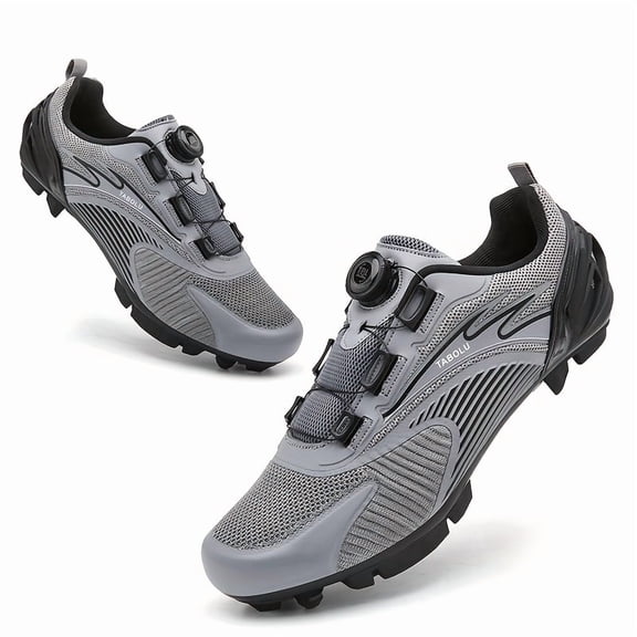 Men's Professional Cycling Shoes, Portable Rotating Buckle, Striped Design, Mountain Bike Shoes, Unisex Locking Shoes