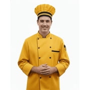 Mens Professional Kitchen 10 colors Chef Coat with Black Trim, 3/4 Sleeve Restaurant Uniform Jacket, Culinary & Bakery Chef Jacket with Free Chef Cap, XS-6XL