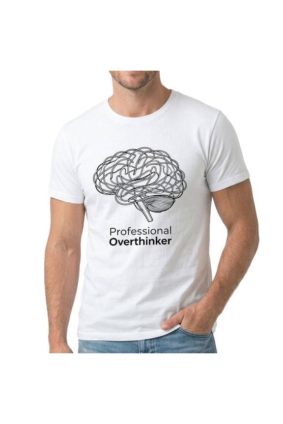 Men's Professional Overthinker Brain Design Graphic T-Shirt, Premium Cotton Short Sleeve Crew Neck Tee