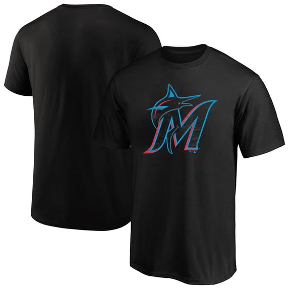 Men's-Profile Black Miami Marlins Big & Tall Distressed Logo T-Shirt