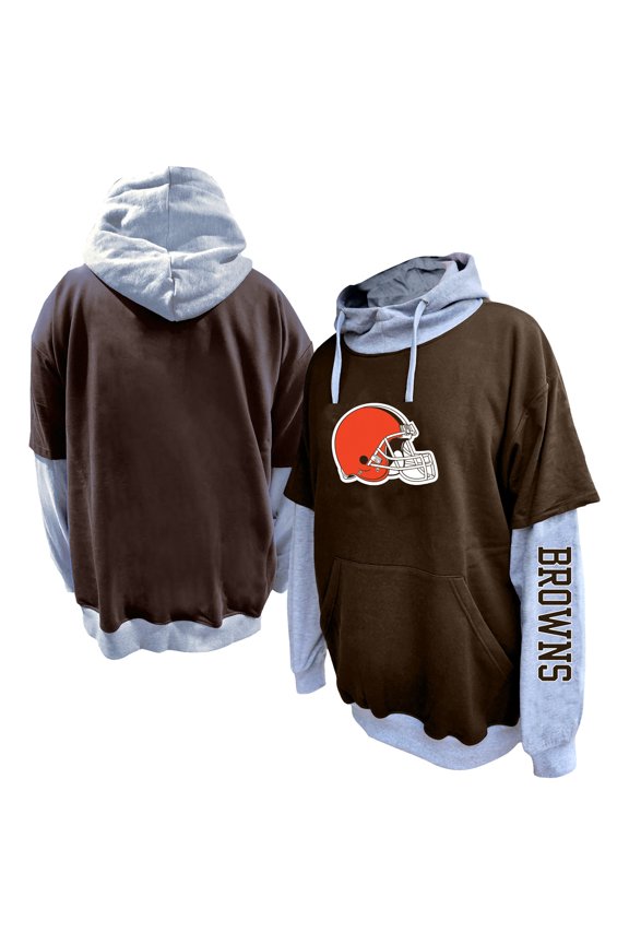 Men's Fanatics Brown/Heather Gray Cleveland Browns Big & Tall Twofer Pullover Hoodie