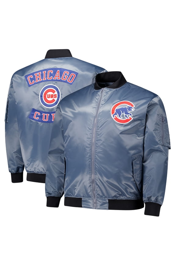 Men's Profile Charcoal Chicago Cubs Big & Tall Full-Zip Bomber Jacket