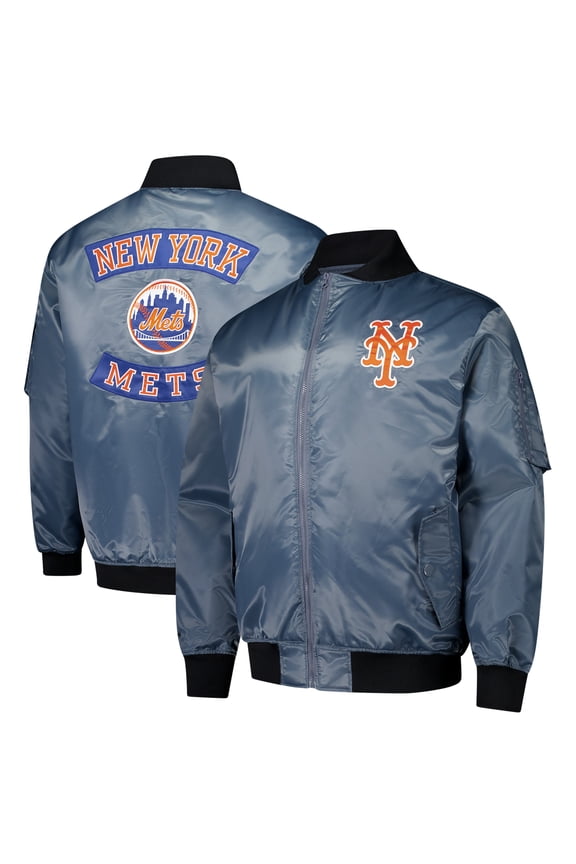 Men's Profile Charcoal New York Mets Big & Tall Full-Zip Bomber Jacket