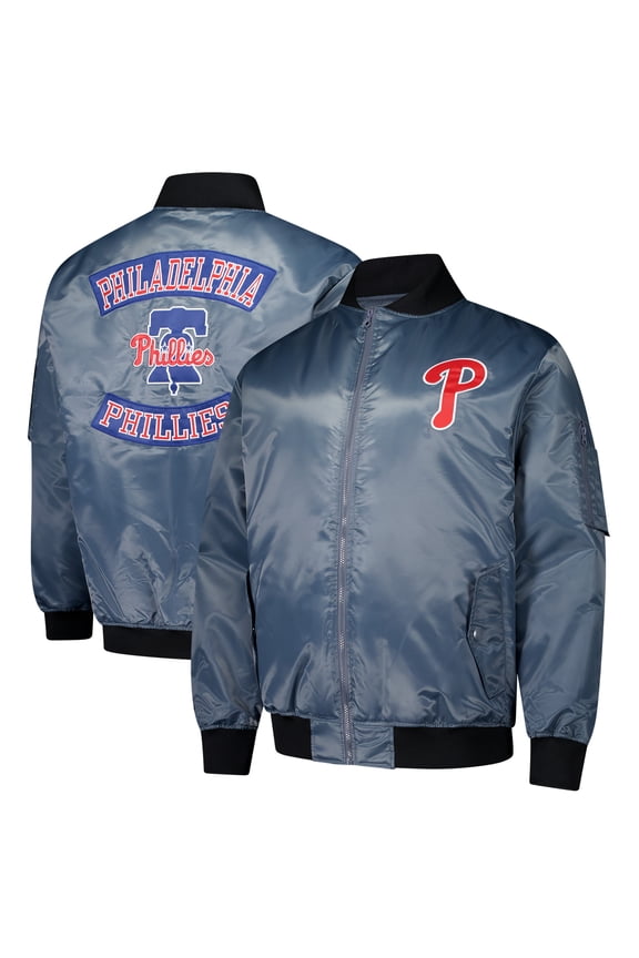 Men's Profile Charcoal Philadelphia Phillies Big & Tall Full-Zip Bomber Jacket