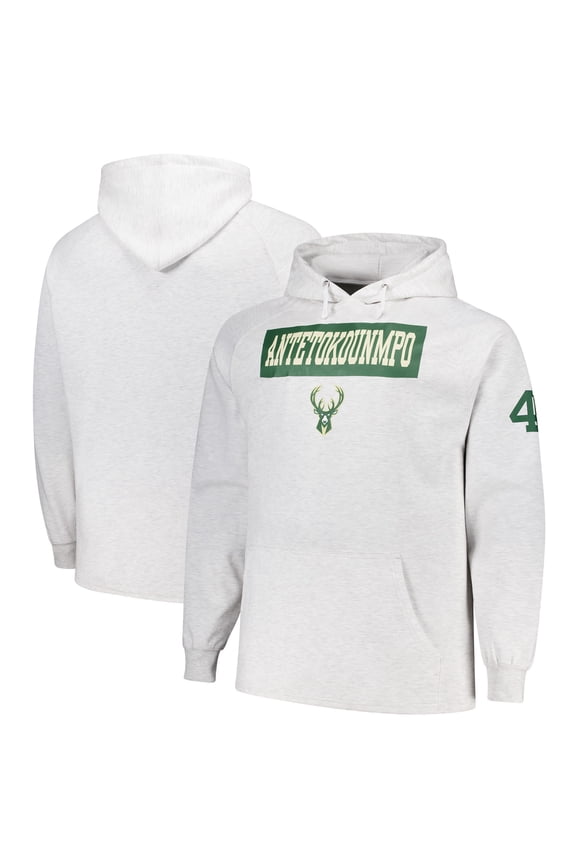 Men's Profile Giannis Antetokounmpo Ash Milwaukee Bucks Big & Tall Player Double Face Tri-Blend Pullover Hoodie
