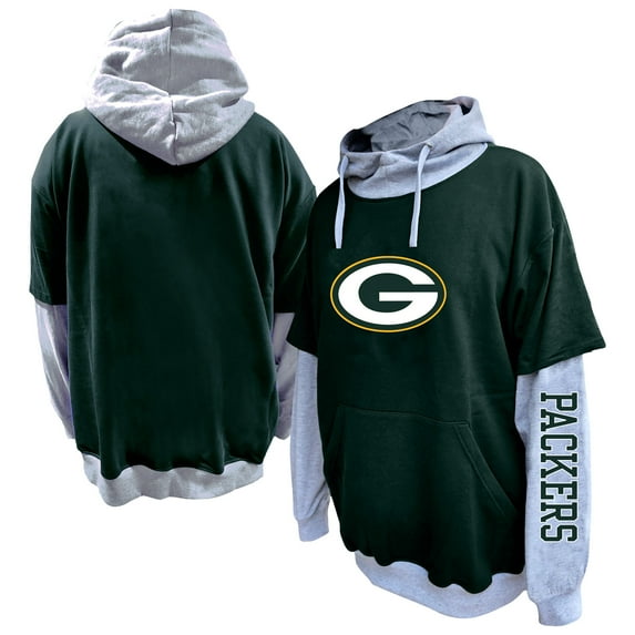 Men's Fanatics Green/Heather Gray Green Bay Packers Big & Tall Twofer Pullover Hoodie