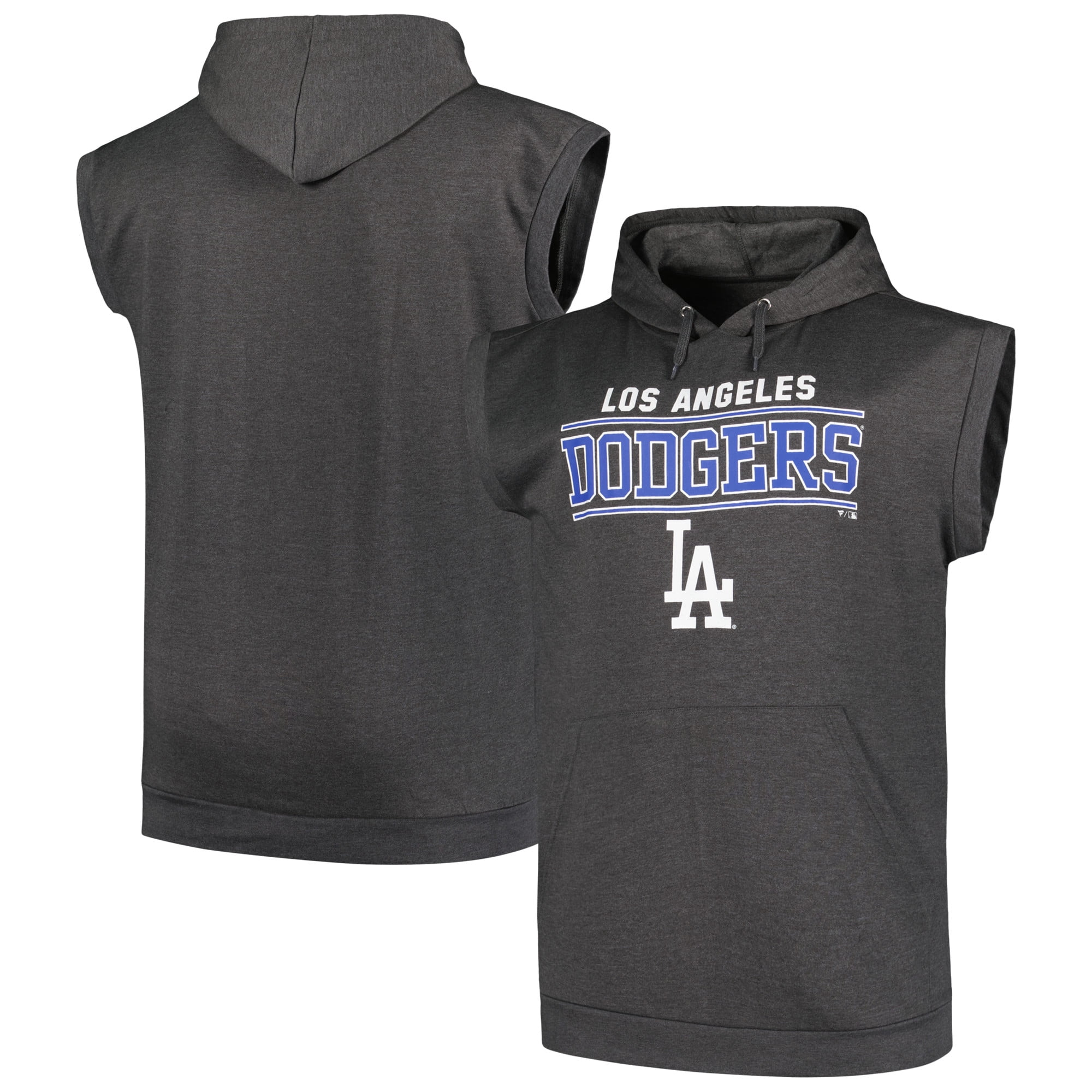 Men s Profile Heather Charcoal Los Angeles Dodgers Big Tall Muscle Sleeveless Pullover Hoodie Walmart