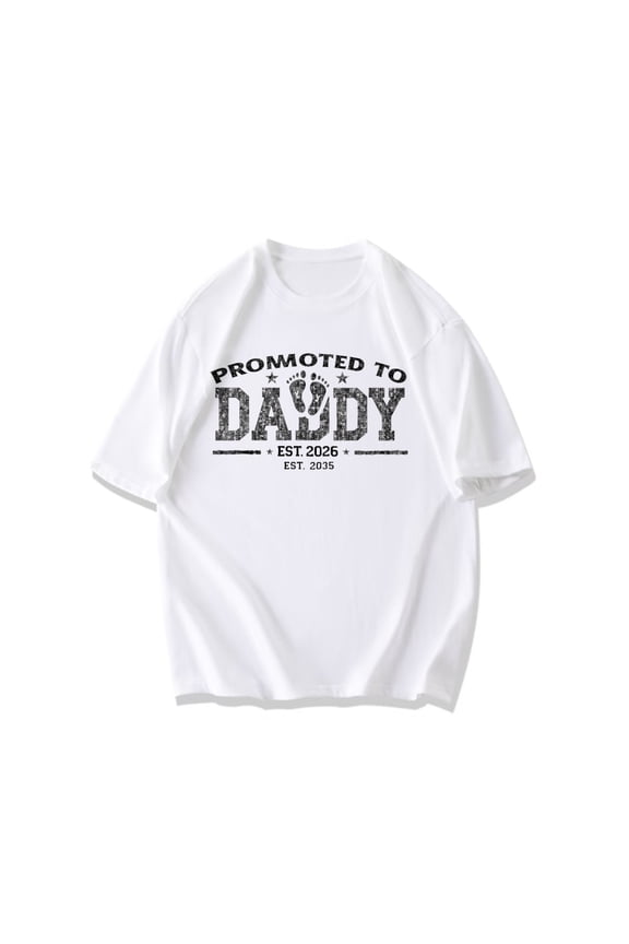 Men's Promoted To Daddy T-Shirt Black Baby Footprint And Text Design For New Dad Celebration