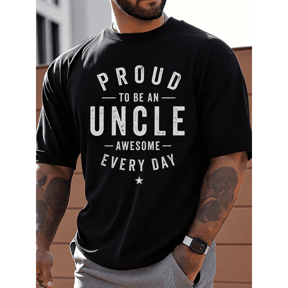 Men's Proud Uncle Graphic T Shirt, Funny Uncle Gift Tee, Casual Short Sleeve Cotton Shirt for Men, Father's Day Birthday Gift