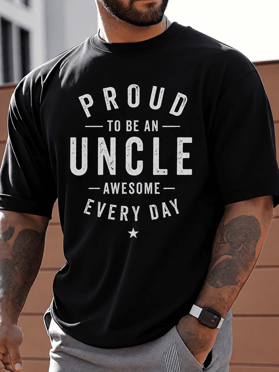 Men's Proud Uncle Graphic T Shirt, Funny Uncle Gift Tee, Casual Short Sleeve Cotton Shirt for Men, Father's Day Birthday Gift