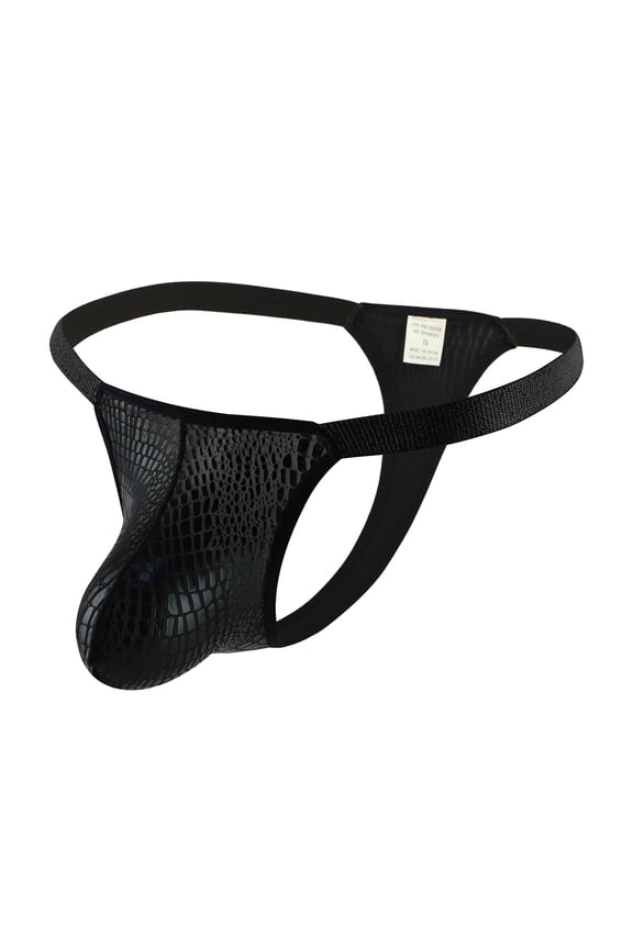 Men's Pu Leather Bulge Enhancing Briefs Underwear Snake Print Silky Stretch Underpants Breathable G-String Thong