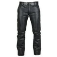 thumbnail image 1 of Men's Pu Leather Pants Work Pants Track Set Vegan Leather Athletic Streetwear Wide Leg Skinny Motorcycle Biker Pants Multiple Pockets,Black,XXXL, 1 of 5
