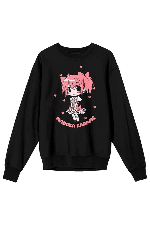 Puella Magi Madoka Magica Modoka kaname chibi on Black Long Sleeve Adult Crew neck-Medium