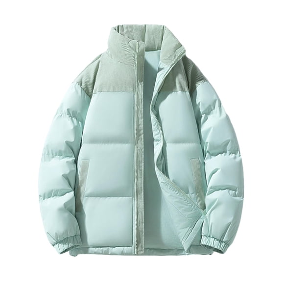 Men's Puffer Coat No Hood Heavyweight Thick Cotton Down Zipper Jacket with Pockets Winter Warm Snow Outerwear (2XL, Mint Green 01)