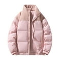 thumbnail image 1 of Men's Puffer Coat No Hood Heavyweight Thick Cotton Down Zipper Jacket with Pockets Winter Warm Snow Outerwear (3XL, Pink 01), 1 of 4