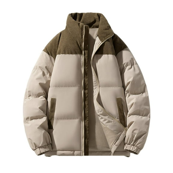 Men's Puffer Coat No Hood Heavyweight Thick Cotton Down Zipper Jacket with Pockets Winter Warm Snow Outerwear (S, Coffee)