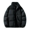 thumbnail image 1 of Men's Puffer Coat No Hood Heavyweight Thick Cotton Down Zipper Jacket with Pockets Winter Warm Snow Outerwear (XL, Black), 1 of 4