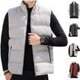 thumbnail image 1 of Men's Puffer Down Vest Stand Collar Sleeveless Jacket Winter Warm Insulated Body Warmer with Zip Pockets for Travel Hiking Daily Wear, Gray, XL, 1 of 7