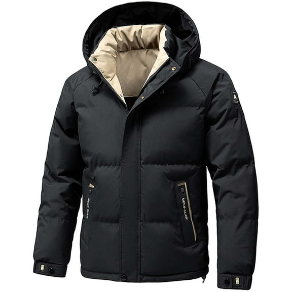 Men's Puffer Hooded Jackets for Cold Weather Fashion Casual Solid Color Jacket with Pockets Long Sleeve Hoodless Casual Outwear Coat