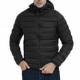 thumbnail image 1 of Men's Puffer Jacket Lightweight Packable Hooded Quilted Jacket Windproof Thermal Winter Jackets Urban Commute Travel Outerwear,Black,XL, 1 of 7