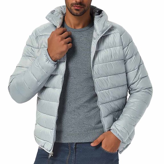 Men's Puffer Jacket Lightweight Packable Hooded Quilted Jacket Windproof Thermal Winter Jackets Urban Commute Travel Outerwear,Gray,XXXL
