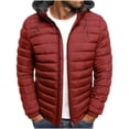 thumbnail image 1 of Men's Puffer Jacket Lightweight Warm Winter Coat with Detachable Hood Zip Up Waterproof Windproof Parka Outwear, 1 of 5