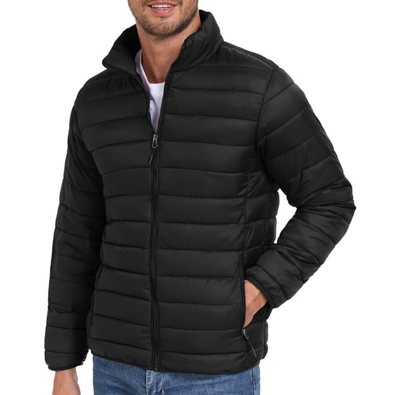 Lavenicole Mens Puffer Jacket - Waterproof Zip Up Hooded Lightweight Jacket for Men Black S
