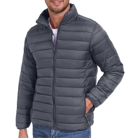 Lavenicole Mens Puffer Jacket - Waterproof Zip Up Hooded Lightweight Jacket for Men Darkgray L