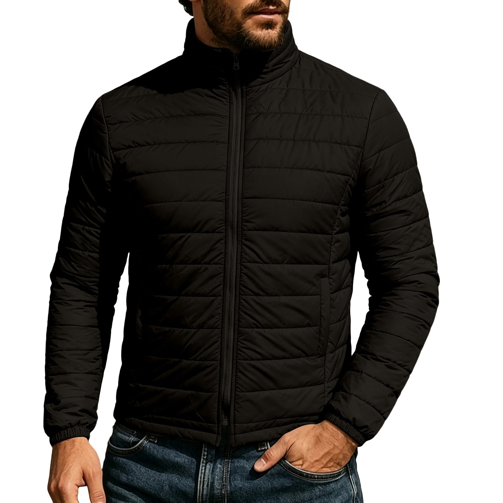 Men's Puffer Jacket Lightweight Zipper Stand Collar Warm Thermal ...