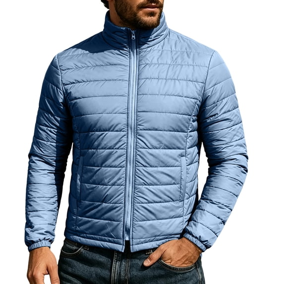 Men's Puffer Jacket Lightweight Zipper Stand Collar Warm Thermal Outerwear for Cold Weather