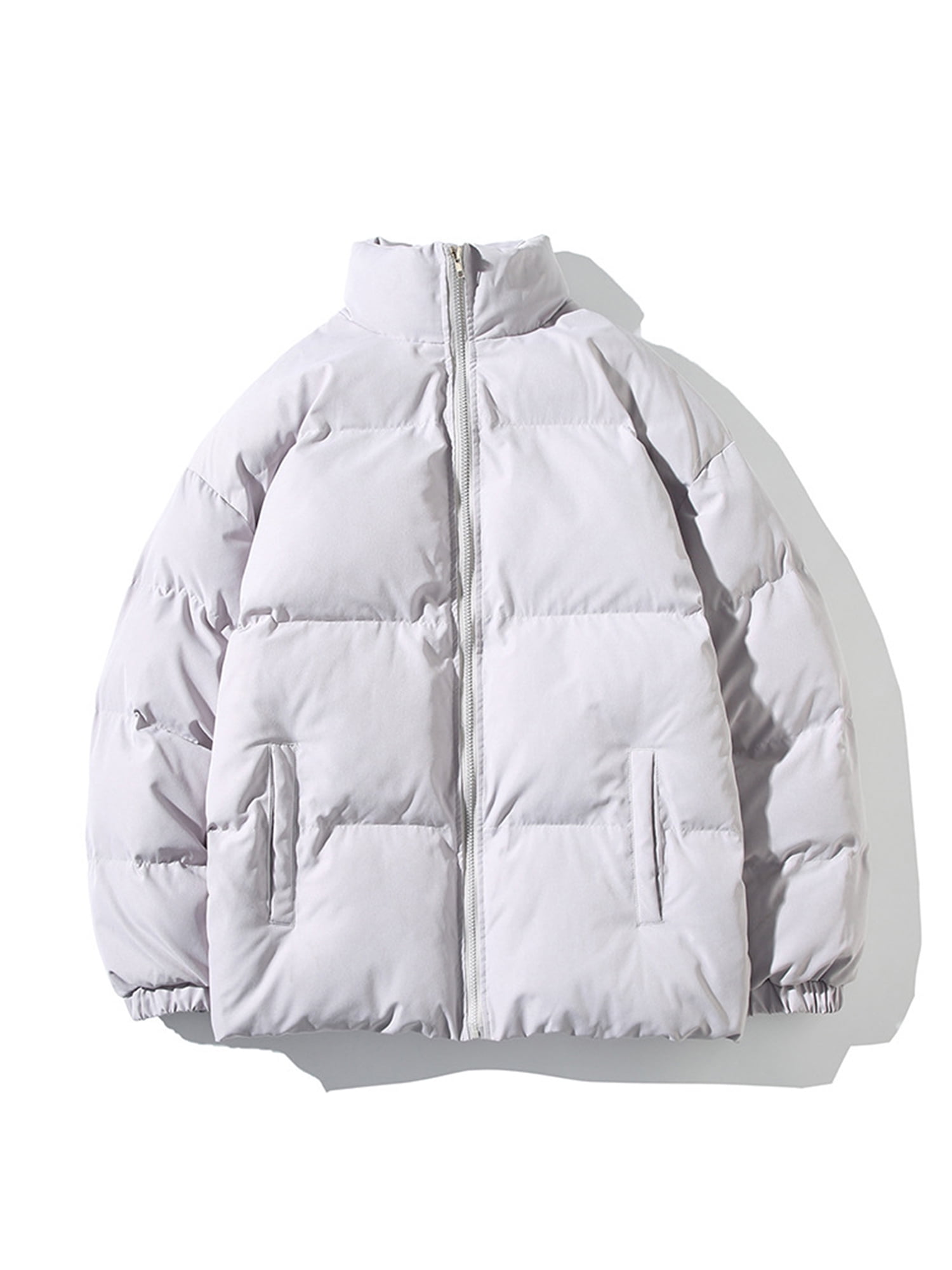 Men's Puffer Jacket Solid Color Stand Collar Long Sleeve Parka Jacket