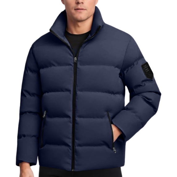 Men's Puffer Jacket Thickened Winter Coat Stand Collar Zip Up Jacket Color BU1 Size XL
