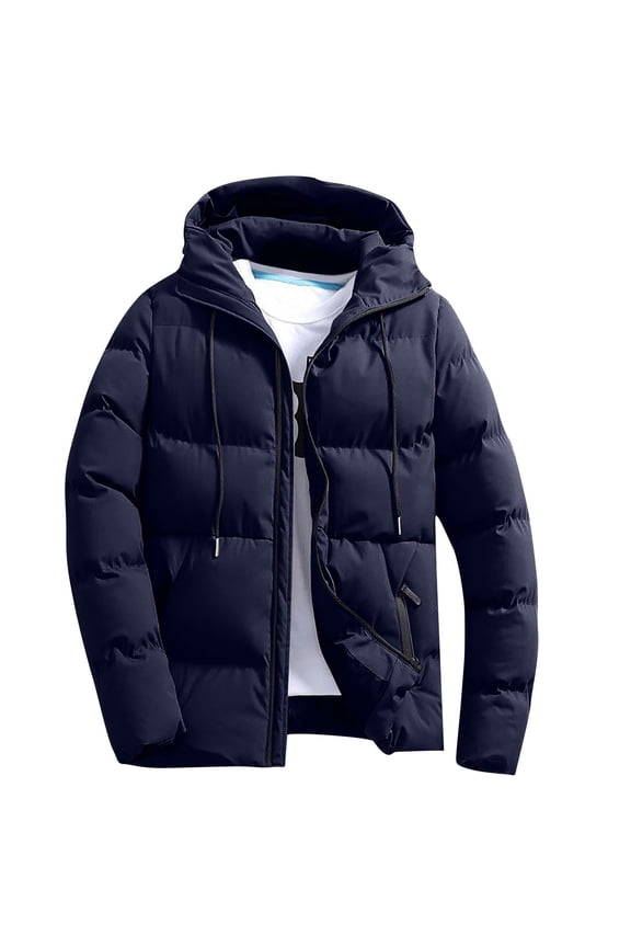 Men's Puffer Jacket Warm Puffy Lightweight Down Drawstring Packable Quilted Coat Hooded Insulated Winter Parka