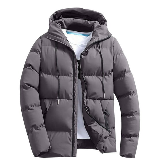 Men's Puffer Jacket Warm Puffy Lightweight Down Drawstring Packable Quilted Coat Hooded Insulated Winter Parka