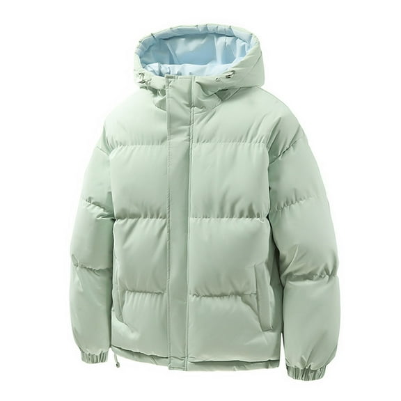Men's Puffer Jacket Windproof Water Resistant Zip Up Jacket Solid Color Thermal Winter Coats for Men Hooded Casual Outdoor Travel ,Mint Green,L