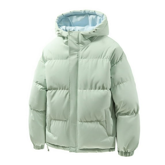 Men's Puffer Jacket Windproof Water Resistant Zip Up Jacket Solid Color Thermal Winter Coats for Men Hooded Casual Outdoor Travel ,Mint Green,M