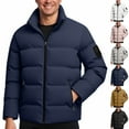 thumbnail image 1 of Men's Puffer Jacket Winer Coat Warm Down Jackets with Zipper and Pockets Stand-up Collar Long Sleeved Lightweight Winer Outwear Dark Blue XXXXL, 1 of 4