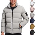 thumbnail image 1 of Men's Puffer Jacket Winer Coat Warm Down Jackets with Zipper and Pockets Stand-up Collar Long Sleeved Lightweight Winer Outwear Khaki XL, 1 of 4