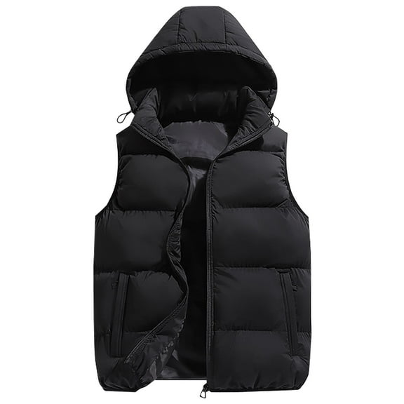Men's Puffer Lightweight Vest Sleeveless Full Zipper Down Vest Quilted Down Water-Resistant Windproof Down Jacket with Hood Warm Winter Casual Puffy Jacket Outerwear for Hiking Golf Outdoor,Black S
