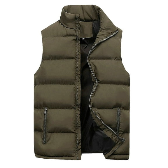 Men's Puffer Vest Casual Stand Collar Quilted Waistcoat Outdoor Padded Ski Vest Army Green L