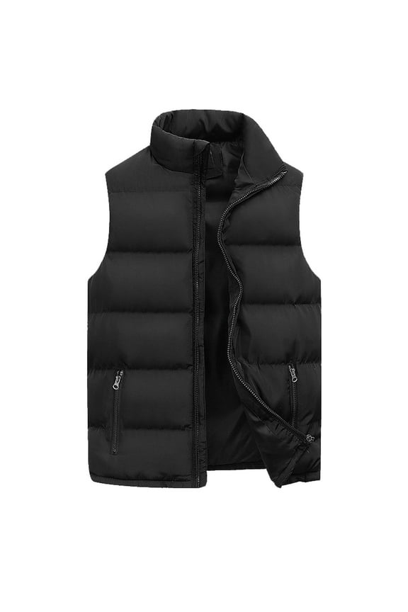 Men's Puffer Vest Casual Stand Collar Quilted Waistcoat Outdoor Padded Ski Vest Black M