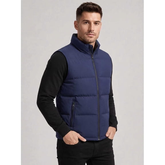 Men's Puffer Vest, Quilted Sleeveless Jacket with Zipper Pockets, Lightweight Warm Outdoor Vest for Fall and Winter