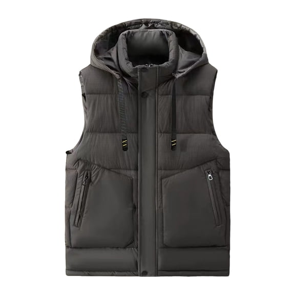 Men's Puffer Vest Removable Hooded Quilted Padded Sleeveless Vest Color Block Sleeveless Jacket Outerwear