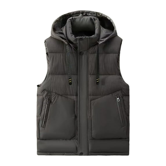 Men's Puffer Vest Removable Hooded Quilted Padded Sleeveless Vest Color Block Sleeveless Jacket Outerwear